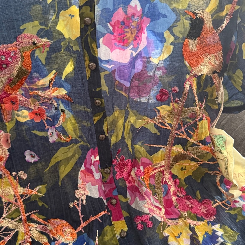 NWT aratta silent journey floral embroidered bird long sleeve button up bohemian - Picture 4 of 8